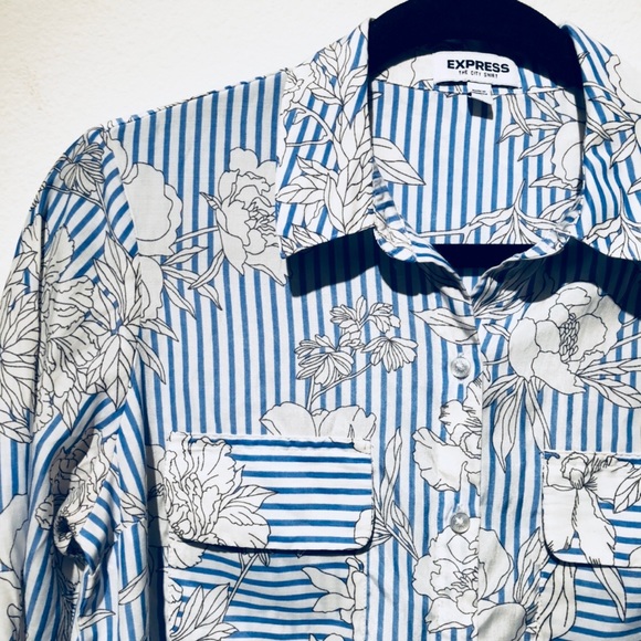 Pinstriped Floral Light Work Blouse - Picture 4 of 7